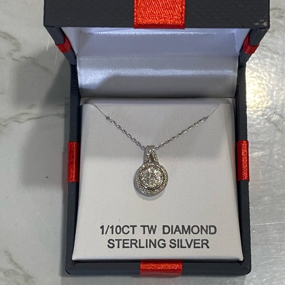NWT sterling silver diamond pendant with 18” chain